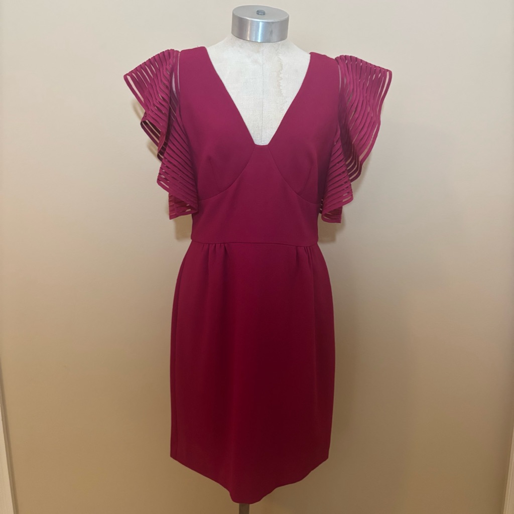 Trina Turk Loganberry Flutter Sleeve Dress V Neck Cocktail